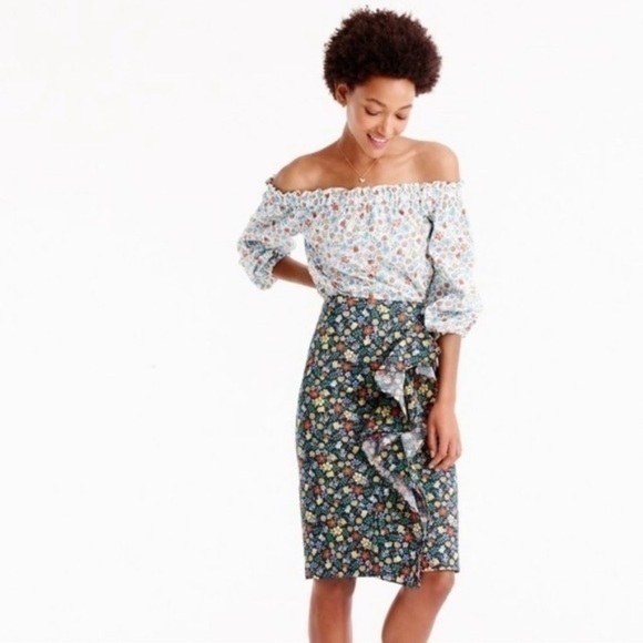 J CREW LIBERTY OF LONDON OFF SHOULDER edenham floral top cotton - Picture 1 of 13
